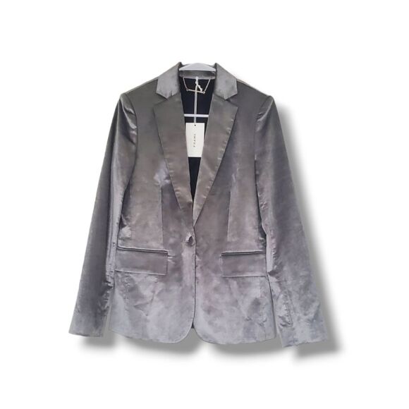 NWT FRAME Classic Blazer in Grey Velvet Sz 4 - Picture 2 of 16